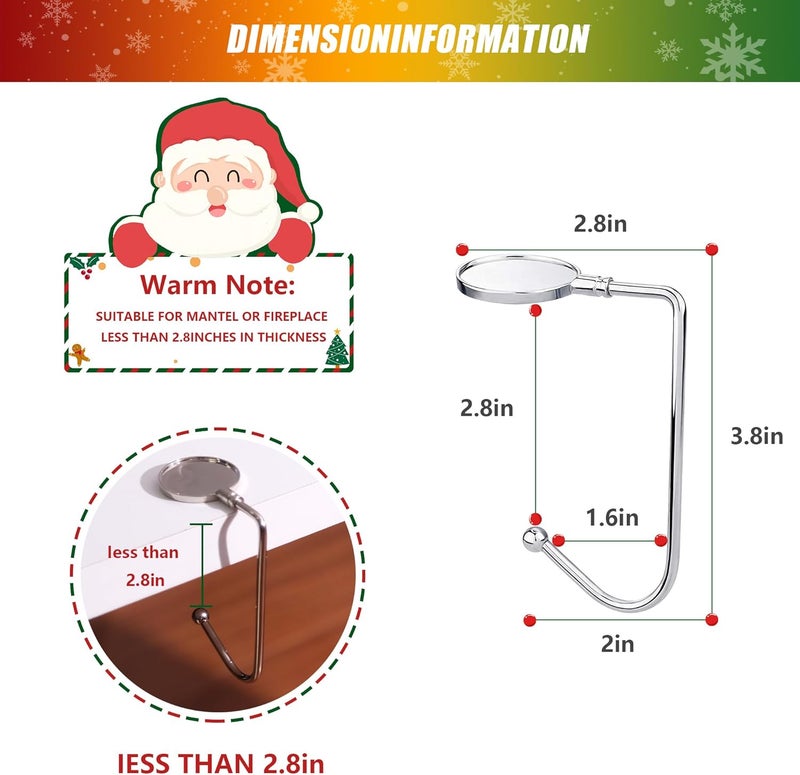 Doitory Christmas Stocking Holders for Mantle, Upgrade Non-Slip Christmas Safety Stocking Holder Mantle Hooks Hanger Grip for Party Decoration(Silver-4P) - Image 2